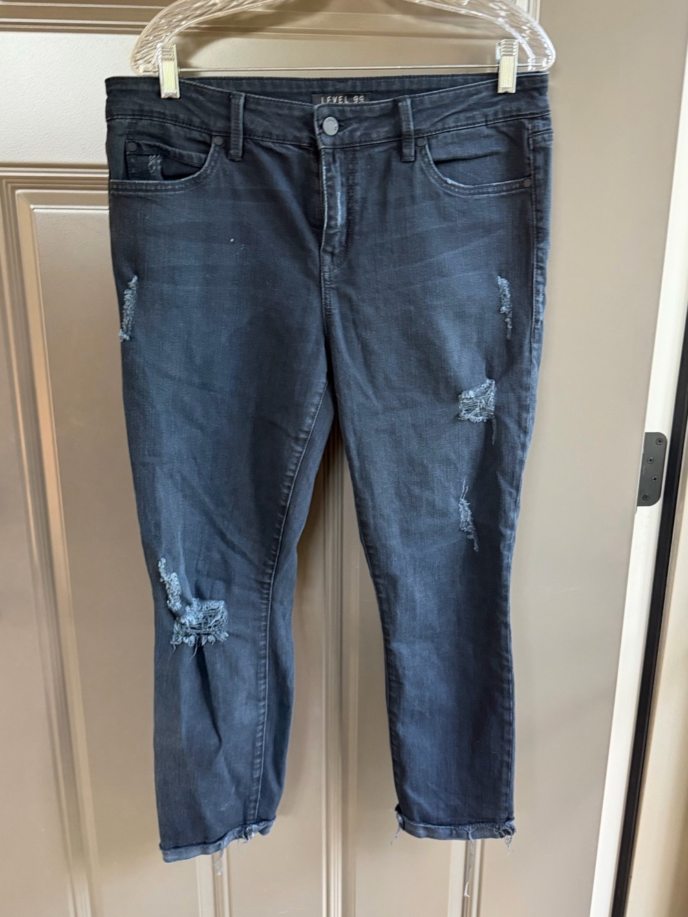 Level 99 Black Distressed Cropped Jeans, Size 31